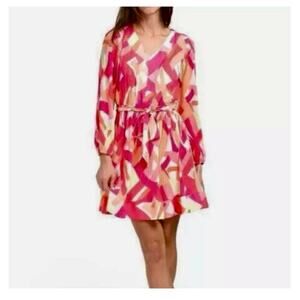 Nicole Miller New Pink Multi Color Pleated Mini Dress Summer Vibrant Party XL